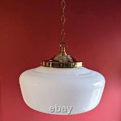 Huge XL Antique 1920s Rare Art Deco Opaline milk glass ceiling pendant light Big