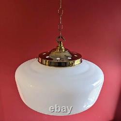 Huge XL Antique 1920s Rare Art Deco Opaline milk glass ceiling pendant light Big