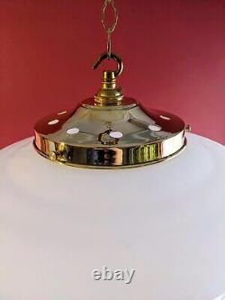 Huge XL Antique 1920s Rare Art Deco Opaline milk glass ceiling pendant light Big