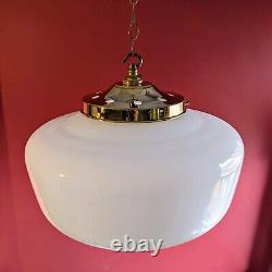 Huge XL Antique 1920s Rare Art Deco Opaline milk glass ceiling pendant light Big