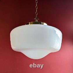 Huge XL Antique 1920s Rare Art Deco Opaline milk glass ceiling pendant light Big