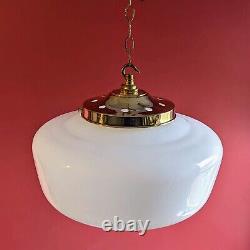 Huge XL Antique 1920s Rare Art Deco Opaline milk glass ceiling pendant light Big