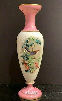 Impressive Baccarat 19th C. French Opaline Glass Hand Painted Vase 17 Tall