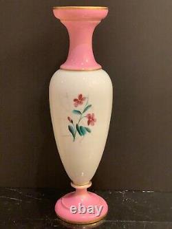 Impressive Baccarat 19th C. French Opaline Glass Hand Painted Vase 17 Tall