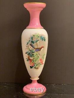 Impressive Baccarat 19th C. French Opaline Glass Hand Painted Vase 17 Tall