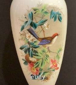 Impressive Baccarat 19th C. French Opaline Glass Hand Painted Vase 17 Tall