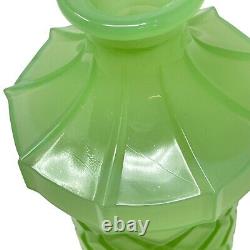 Incredible Green French Opaline Glass Decanter Diamond Pattern 14 Tall
