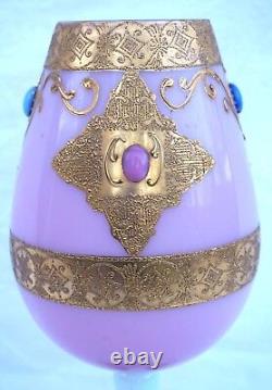 Italian Art Glass Eyes Cat Jewelly Cabochon Gilt Opaline Vase