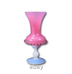 Italian Murano Pink and White Opalescent Opaline Art Glass Vase Twisted Stem