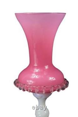 Italian Murano Pink and White Opalescent Opaline Art Glass Vase Twisted Stem