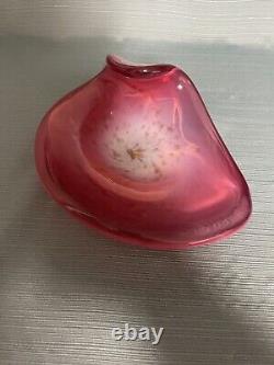 Italian Murano White Opaline, Pink and Gold Art Glass Bowl by Fratelli Toso Co