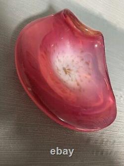 Italian Murano White Opaline, Pink and Gold Art Glass Bowl by Fratelli Toso Co