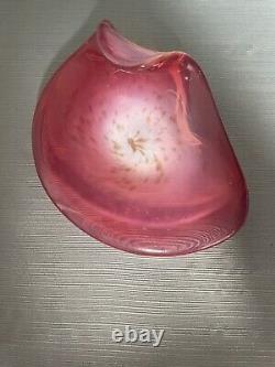 Italian Murano White Opaline, Pink and Gold Art Glass Bowl by Fratelli Toso Co