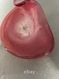 Italian Murano White Opaline, Pink and Gold Art Glass Bowl by Fratelli Toso Co