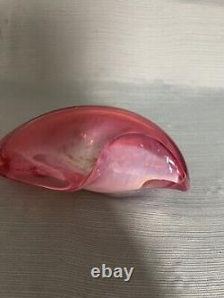 Italian Murano White Opaline, Pink and Gold Art Glass Bowl by Fratelli Toso Co