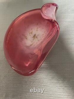 Italian Murano White Opaline, Pink and Gold Art Glass Bowl by Fratelli Toso Co