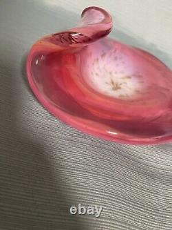 Italian Murano White Opaline, Pink and Gold Art Glass Bowl by Fratelli Toso Co