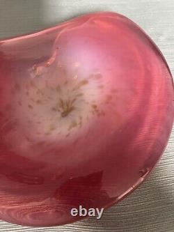 Italian Murano White Opaline, Pink and Gold Art Glass Bowl by Fratelli Toso Co