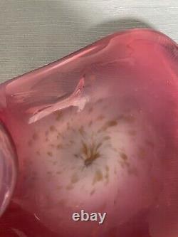 Italian Murano White Opaline, Pink and Gold Art Glass Bowl by Fratelli Toso Co
