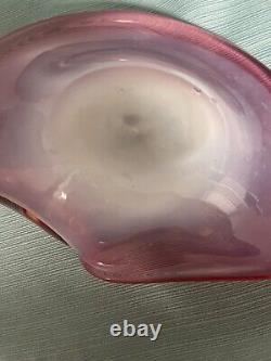 Italian Murano White Opaline, Pink and Gold Art Glass Bowl by Fratelli Toso Co