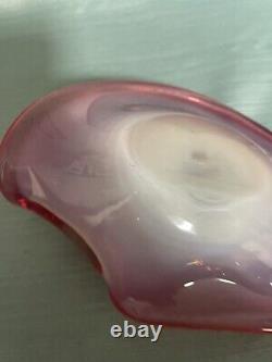 Italian Murano White Opaline, Pink and Gold Art Glass Bowl by Fratelli Toso Co