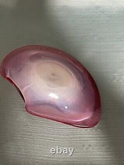 Italian Murano White Opaline, Pink and Gold Art Glass Bowl by Fratelli Toso Co