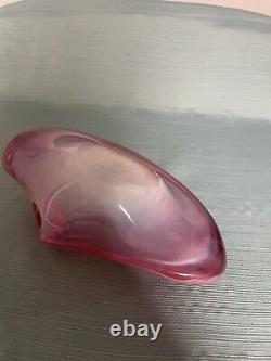 Italian Murano White Opaline, Pink and Gold Art Glass Bowl by Fratelli Toso Co