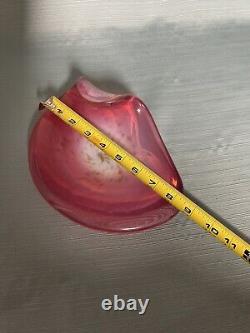 Italian Murano White Opaline, Pink and Gold Art Glass Bowl by Fratelli Toso Co