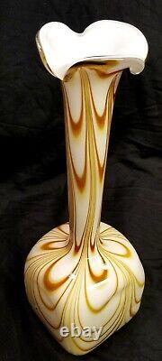 Italian Stunning Opaline Swirl Art Glass Vase Square Base Pulpit Top Italian