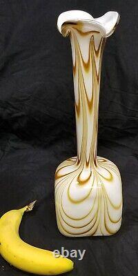 Italian Stunning Opaline Swirl Art Glass Vase Square Base Pulpit Top Italian