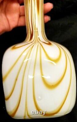 Italian Stunning Opaline Swirl Art Glass Vase Square Base Pulpit Top Italian