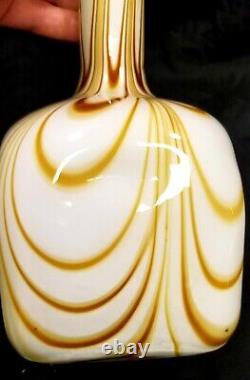 Italian Stunning Opaline Swirl Art Glass Vase Square Base Pulpit Top Italian