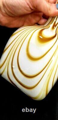 Italian Stunning Opaline Swirl Art Glass Vase Square Base Pulpit Top Italian