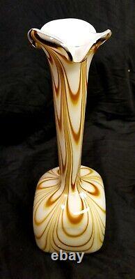 Italian Stunning Opaline Swirl Art Glass Vase Square Base Pulpit Top Italian