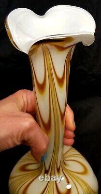 Italian Stunning Opaline Swirl Art Glass Vase Square Base Pulpit Top Italian