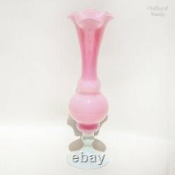 Italian Vintage EMPOLI 60s-70s Tall Vintage Rose Pink Vase w White Opaline Stem