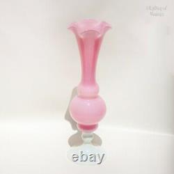 Italian Vintage EMPOLI 60s-70s Tall Vintage Rose Pink Vase w White Opaline Stem