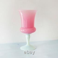 Italian Vintage EMPOLI Vintage Pink Glass White Stem Oversized Brandy Wine Glass