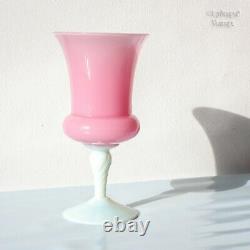 Italian Vintage EMPOLI Vintage Pink Glass White Stem Oversized Brandy Wine Glass