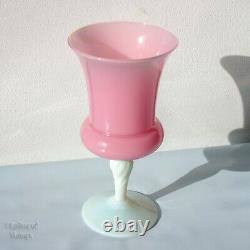 Italian Vintage EMPOLI Vintage Pink Glass White Stem Oversized Brandy Wine Glass