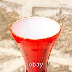 Italian Vintage MCM Red & Black Cased Opaline Art Glass Vase V B Florence Empoli