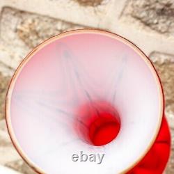 Italian Vintage MCM Red & Black Cased Opaline Art Glass Vase V B Florence Empoli