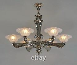 J. Gauthier Ezan Ejg Large 1930 1935 French Opalescent Art Deco Chandelier