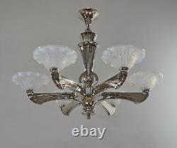 J. Gauthier Ezan Ejg Large 1930 1935 French Opalescent Art Deco Chandelier