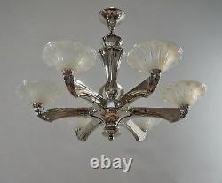 J. Gauthier Ezan Ejg Large 1930 1935 French Opalescent Art Deco Chandelier