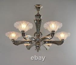 J. Gauthier Ezan Ejg Large 1930 1935 French Opalescent Art Deco Chandelier