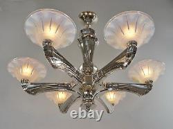 J. Gauthier Ezan Ejg Large 1930 1935 French Opalescent Art Deco Chandelier