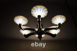 J. Gauthier Ezan Ejg Large 1930 1935 French Opalescent Art Deco Chandelier