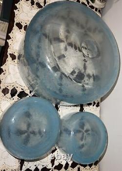 J O LAKE John Orwar BLUE OPALESCENT Ekenas Sweden BUBBLES Art Glass BOWLS Signed