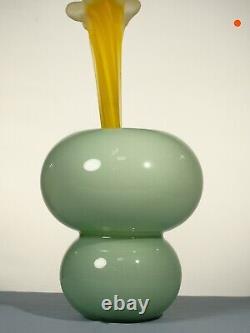 Japanese Vintage Antique Turquoise / Teal Opaline Glass Vase